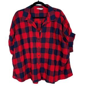 Talulah Red Blue S Oversized Boxy Flannel Swing Button Down Shirt Short Sleeve